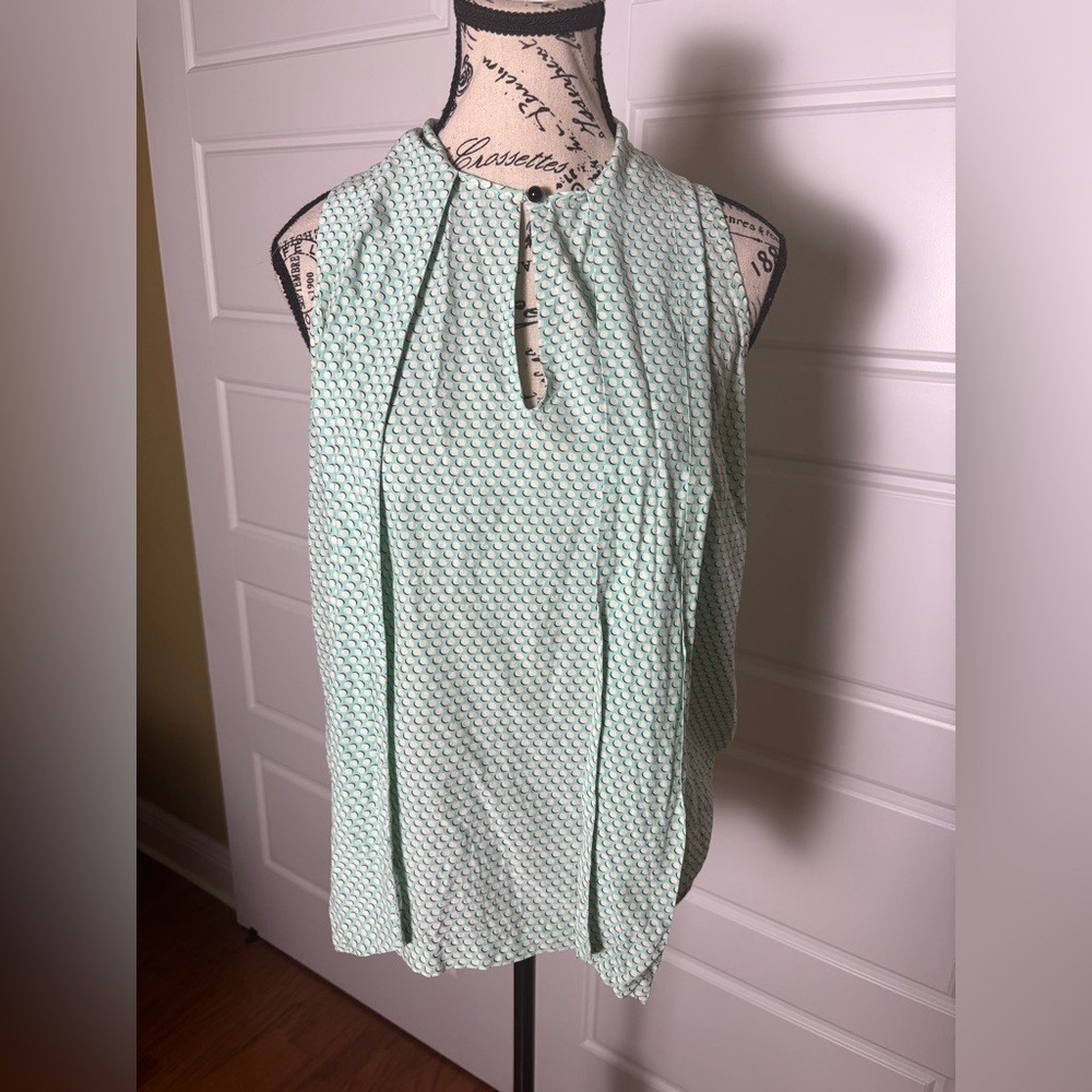 Kate Spade Women's Sea Blue Green Silk Blend Sleeveless High Neck Blouse